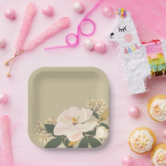 マグノリアモダンフローラブーケカスタムー ペーパープレート (パーティー)