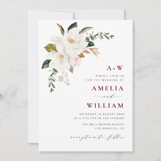 マグノリアモダンブルゴーニュ結婚式招待状 招待状 (正面)