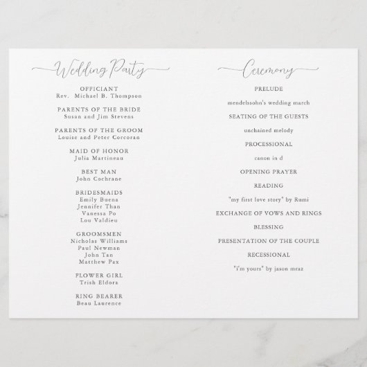 マグノリアモダン白黒クラス結婚式 プログラム (裏面)