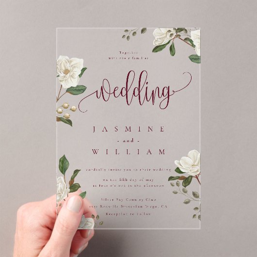 マグノリアモダン結婚の アクリル招待状 (インサイチュ (ポータブル))