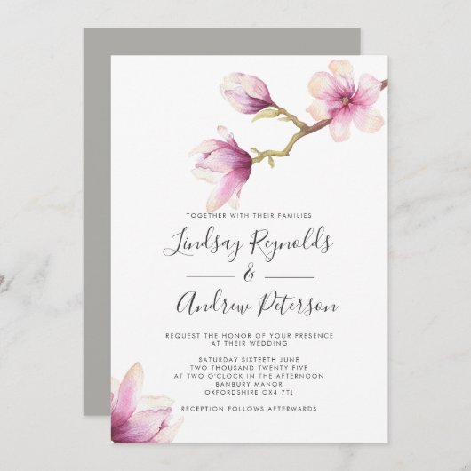 マグノリアモダン結婚式招待状 招待状 (正面/裏面)