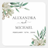 マグノリアユーカリプトゥスウォーターカラーエレガントな結婚式 スクエアシール (正面)