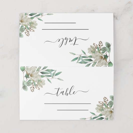マグノリアユーカリプトゥスウォーターカラーエレガントな結婚式 プレイスカード (外部開封)