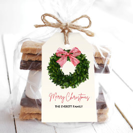 マグノリアリースクリスマスギフトタグとレッドボウ ギフトタグ