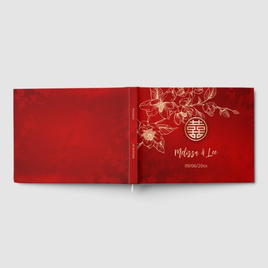 マグノリアレッド中国の金ゴールド結婚ズ ゲストブック (全面)