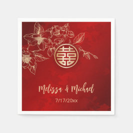 マグノリアレッド中国の金ゴールド結婚ズ スタンダードカクテルナプキン