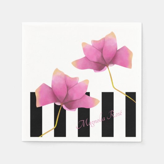 マグノリアロゼモダンフローラデザイン スタンダードカクテルナプキン (正面)
