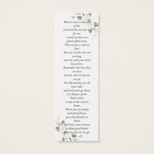 マグノリア写真追悼詩ブックマーク (裏面)