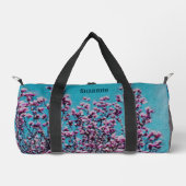 マグノリア咲き青絵を描空パーソナライズされた ダッフルバッグ (正面)