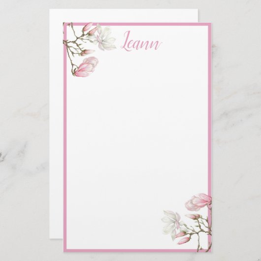 マグノリア文パーソナライズされた具 便箋 (正面/裏面)