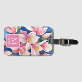 マグノリア植物芸術モダンピンクモノグラム ラゲッジタグ