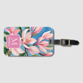 マグノリア植物芸術モダンピンクモノグラム ラゲッジタグ