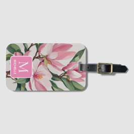 マグノリア植物芸術モダンピンクモノグラム ラゲッジタグ