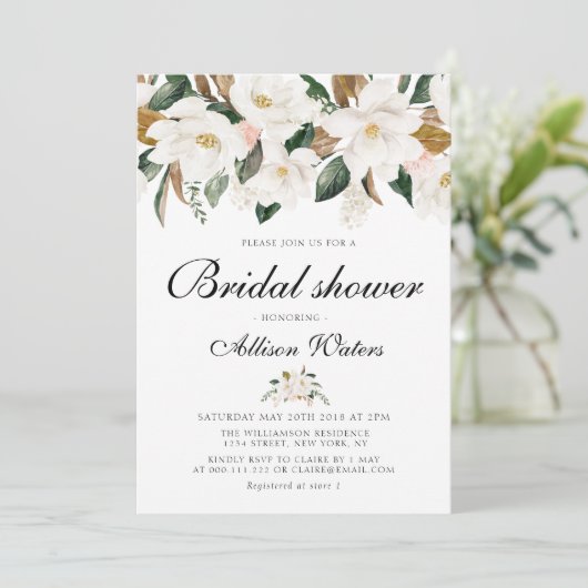 マグノリア水彩フローラブライダルシャワー 招待状 (スタンド正面)