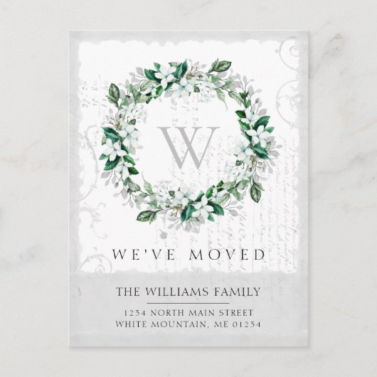 マグノリア水彩フローラリースモノグラムムービング 案内ポストカード (正面)