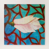 マグノリア独身のフラワーピンクティール（緑がかった色）テンプレート春 ジグソーパズル (横)