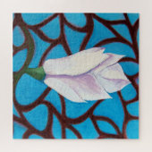 マグノリア独身のフラワーブルーホワイトテンプレート春 ジグソーパズル (横)