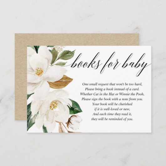 マグノリア男女兼用赤ちゃんシャワーブックリクエスト エンクロージャーカード (正面/裏面)