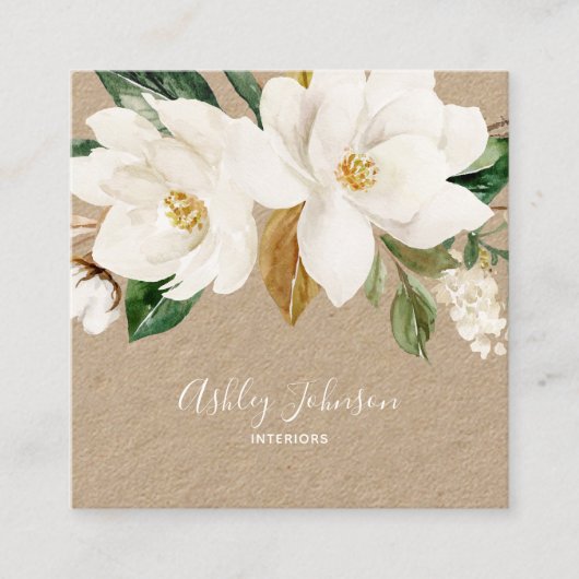 マグノリア白スクリプト型クラフトSNS スクエア名刺 (正面)