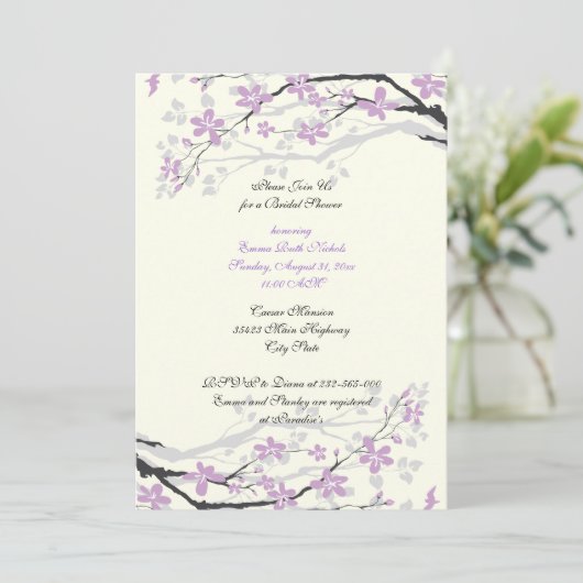 マグノリア紫色の花ブライダルシャワー招待状 招待状 (スタンド正面)