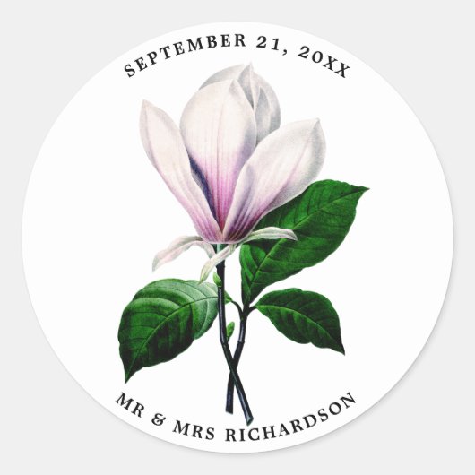 マグノリア結婚のブライダルシャワー好意ステッカー ラウンドシール (正面)