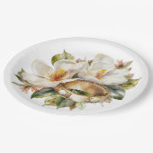 マグノリア結婚スと金ゴールドの結婚リングや輪 ペーパープレート (アングル)