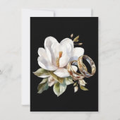 マグノリア結婚リングや輪金ゴールドとブラック結婚ズ 招待状 (裏面)