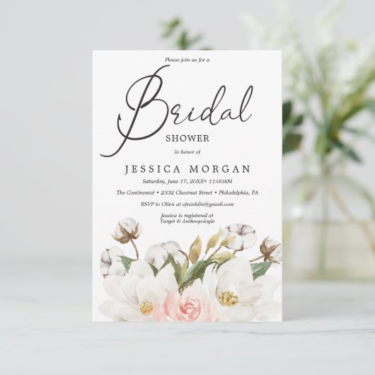 マグノリア綿ブライダルシャワー招待カード 招待状 (スタンド正面)