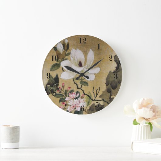 マグノリア花と蝶の明王朝 ラージ壁時計 (ホーム)