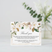 マグノリア花と金ゴールドフレーム葬儀 サンキューカード (スタンド正面)