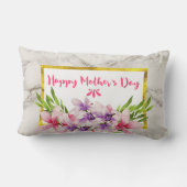 マグノリア花模様ズオンホワイトマーブルマザーズデイ ランバークッション (裏面)