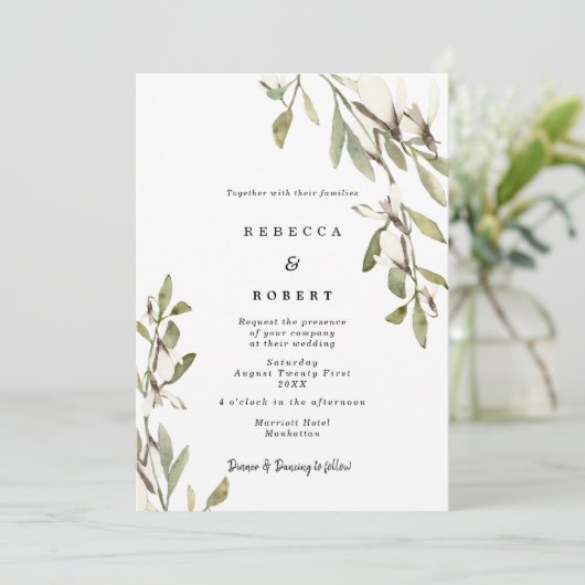 マグノリア花模様モダン結婚式招待状 招待状 (スタンド正面)