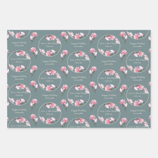 マグノリア花編集可能大事な行事セット3 ラッピングペーパーシート (正面3)