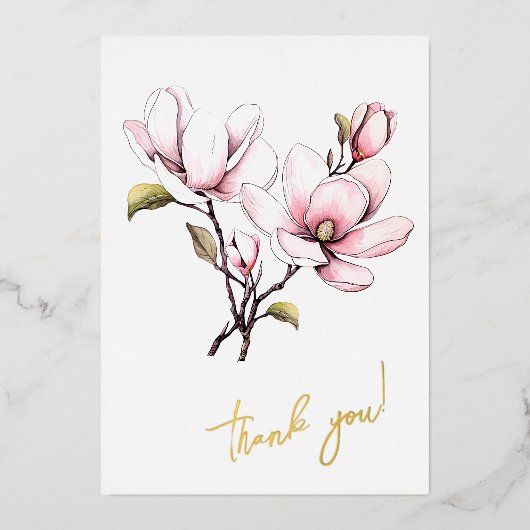 マグノリア花「ありがとう！」 編集可能 箔シーズンカード (正面)