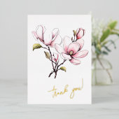マグノリア花「ありがとう！」 編集可能 箔シーズンカード (立ち正面)