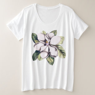 マグノリア花 プラスサイズTシャツ