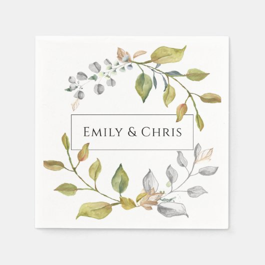 マグノリア花 |紫エレガントフローラ緑 スタンダードカクテルナプキン (正面)