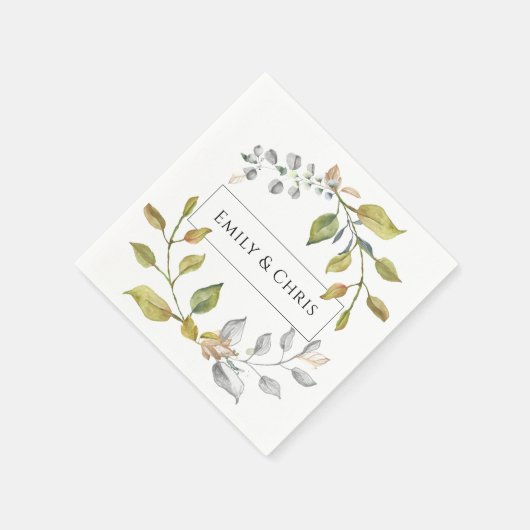 マグノリア花 |紫エレガントフローラ緑 スタンダードカクテルナプキン (角)