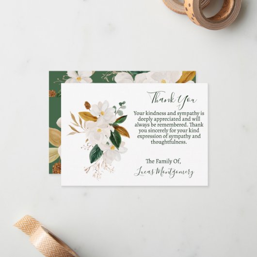 マグノリア葬儀ありがとう悔やみや弔慰 ノートカード (正面/裏面インサイチュ)