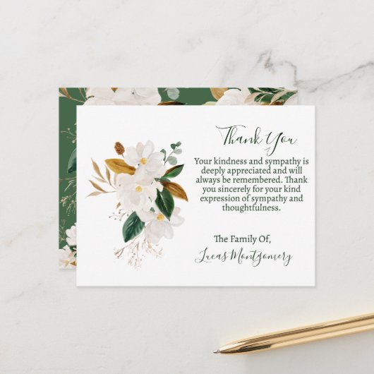 マグノリア葬儀ありがとう悔やみや弔慰 ポストカード (正面/裏面インサイチュ)