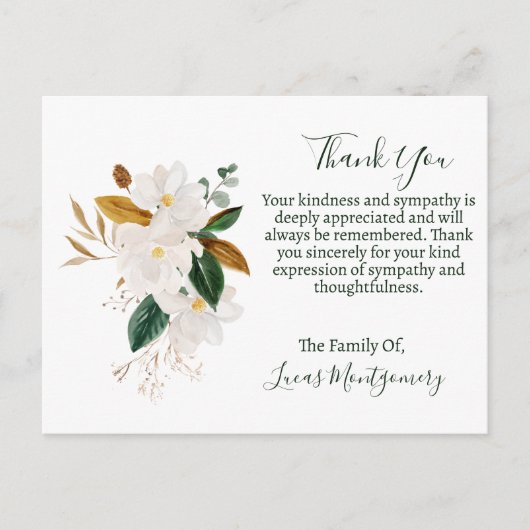 マグノリア葬儀ありがとう悔やみや弔慰 ポストカード (正面)