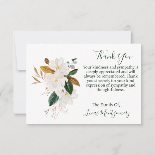 マグノリア葬儀写真ありがとう悔やみや弔慰 ノートカード (正面)