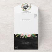 マグノリア赤面ピンクフローラリースブラック結婚ズ オールインワン招待状 (外側)
