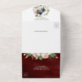 マグノリア赤面ピンクフローラリースブルゴーニュ結婚ーズ オールインワン招待状 (外側)