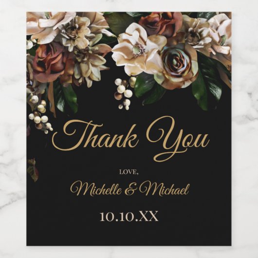 マグノリア金ゴールドとブラックフローラありがとう ワインラベル (シングルラベル)