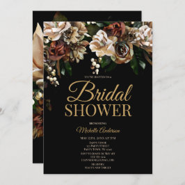 マグノリア金ゴールドとブラックフローラブライダルシャワー 招待状