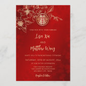 マグノリア金ゴールドレッド中国の結婚ズ 招待状 (正面)