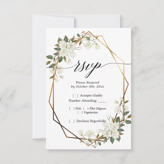 マグノリア金ゴールド幾何学枠RSVP 出欠カード (正面)