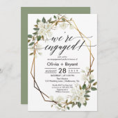 マグノリア金ゴールド幾何学模様婚約パーティ 招待状 (正面/裏面)