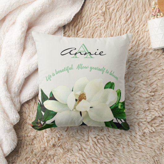 マグノリア開花 |人生は美しいパーソナライズされた クッション (ブランケット)